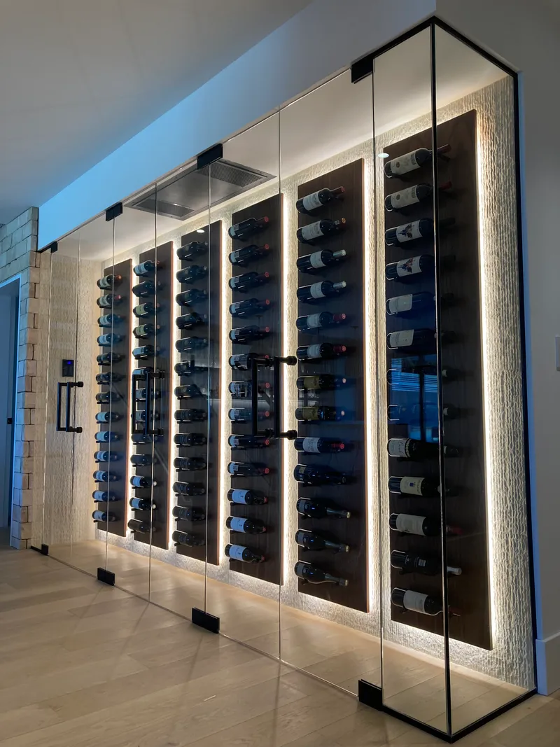 Custom glass wine cellar enclosure installed in Greater Vancouver