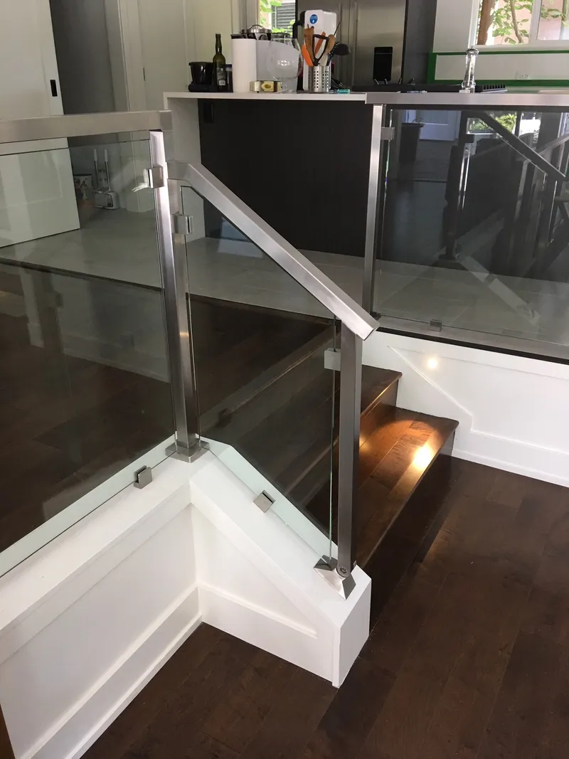 Custom glass railing in Lower Mainland home